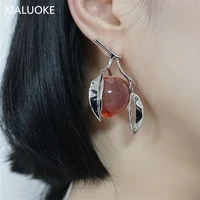 xialuoke s925 needle transparent resin simulation peach asymmetric earrings for women retro drop earrings elegant lady jewelry