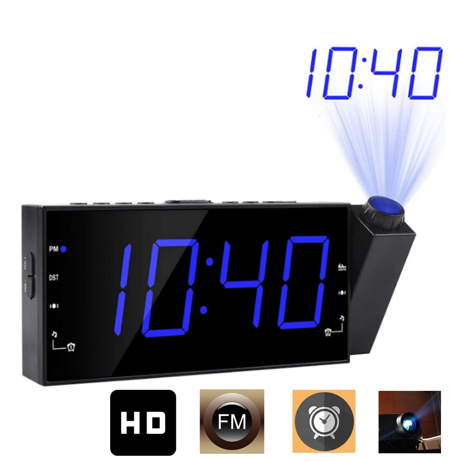 

Цифровой будильник проекционные часы FM-радио будильник настольные часы Регулируемый проектор USB двойной будильник с повтором сигнала