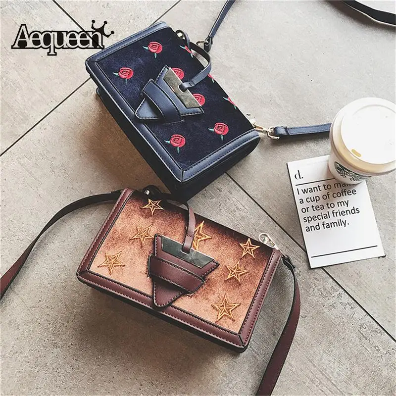 

Women's Small Square Bag Velvet Embroidery Chain Bag PU Leather Shoulder Crossbody Purse Wallet Cell Phone Bags Holiday Gift