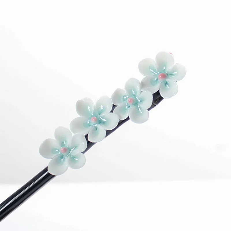 Chinese Vintage Ethnic Ceramics Jewelry Hand Pinch Flower Hair Sticks For Women Antique Bridal Headwear Accessories | Украшения и