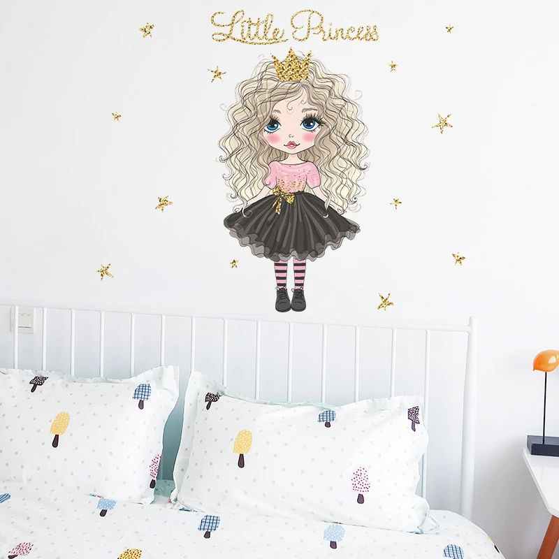 

Beautiful Curly Hair Little Princess Wall Stickers Bedroom Living Room Kids Room Decor Cartoon Stars Girls Sticker Wall Decor