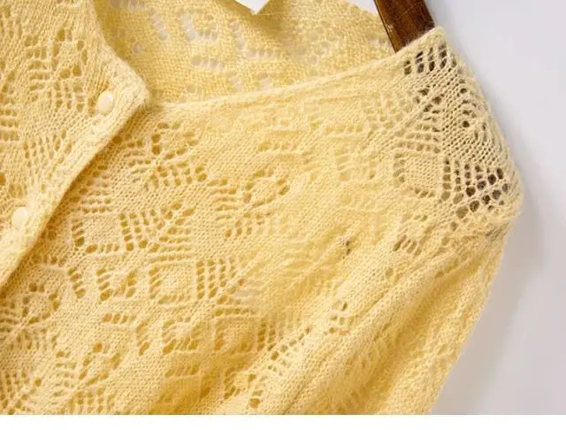 

Sweater Wool Women Mohair New Hollow Crocheted Mohair Cardigan Girls 2021 Top Knitwear