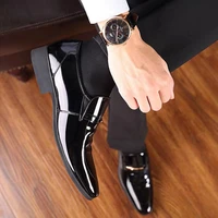 men formal shoes men leather shoes pu patent leather solid color waterproof and non slip large size men casual leather shoeseva