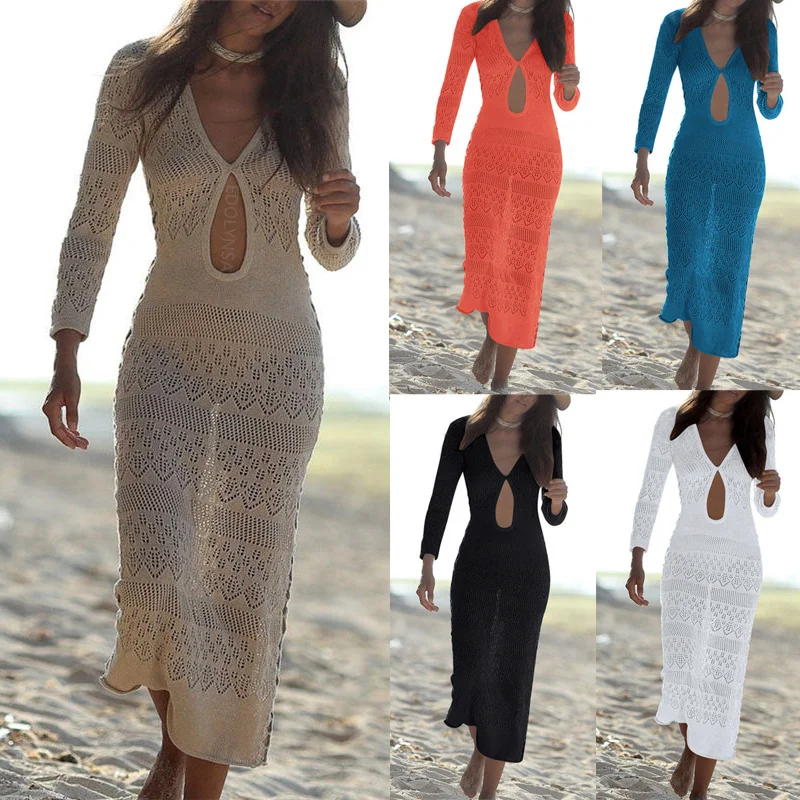 2021 сексуальные Ажурные вязаные накидки летняя женская пляжная одежда длинное