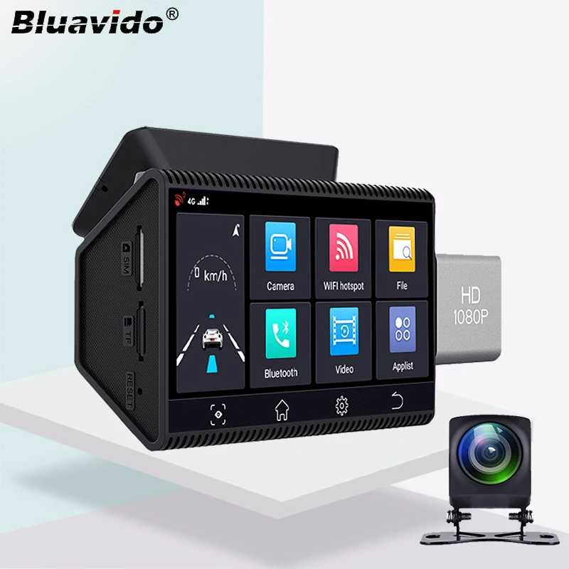 Bluavido 4G Android Автомобильный видеорегистратор GPS с двумя объективами 1080P WiFi ночным