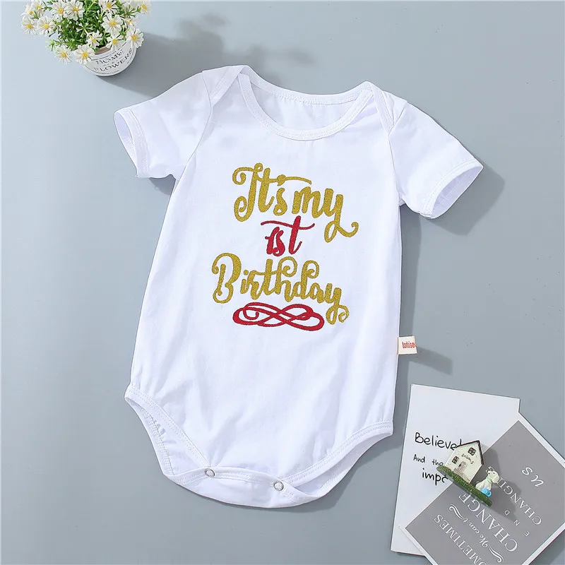 1st birthday Боди для новорожденных девочек; комбинезоны с длинными рукавами для младенцев; одежда из органического хлопка; детское нижнее белье; Bebes; комбинезон; подарки на день рождения - Цвет: 1st birthday