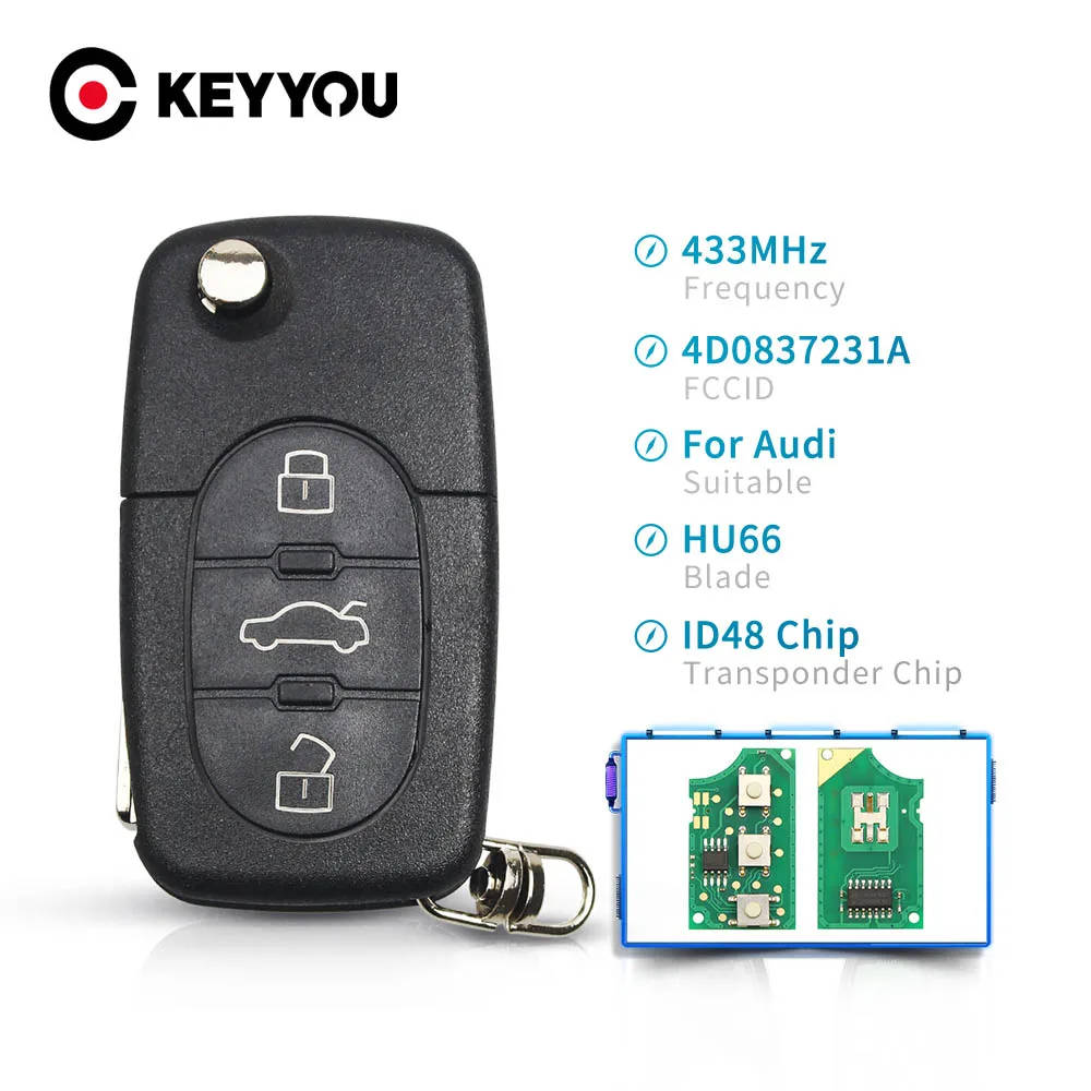Пульт дистанционного управления KEYYOU с 3 кнопками для Audi A3 A4 A6 A8 B5 TT RS4 Quattro 1994 - 2004