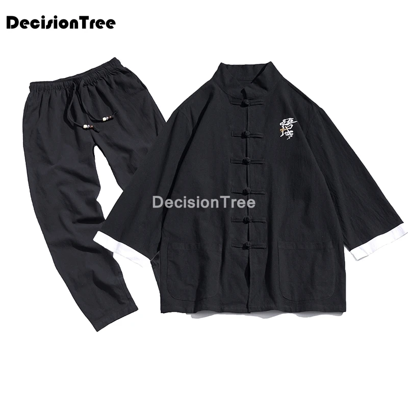 

2021 chinese traditional tang suit male linen kung fu uniform casual tai clothing set for man kung fu set asian taichi tang suit