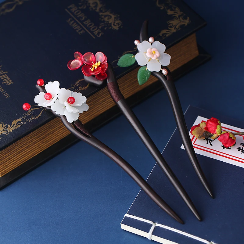 

7 Styles Freshwater Pearl Ebony Blossom Hair Stick Wooden Hair Sticks Women Chinese Hairpin Hair Accessories Pince Cheveux Femme