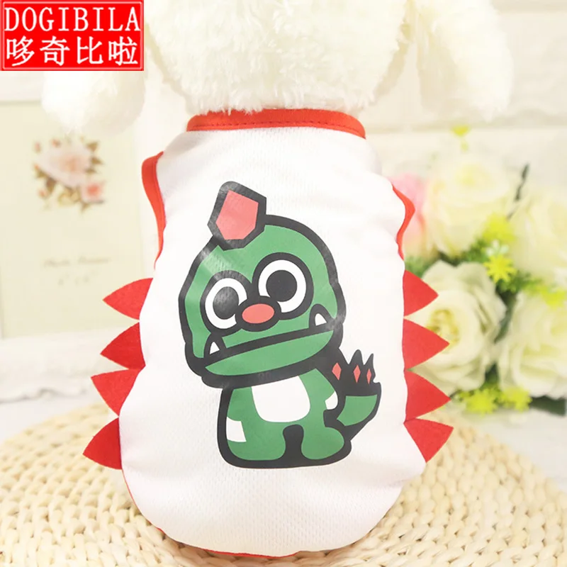 Весна и лето новая одежда для собак Жилет питомцев Милая жилетка с динозавром