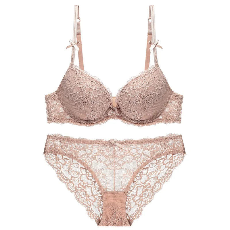 Red CINOON New Top Sexy underwear Set Push-up Bra And Panty Sets Embroidery Lace Brassiere Adjustable Straps Gathered Lingerie - Цвет: Red