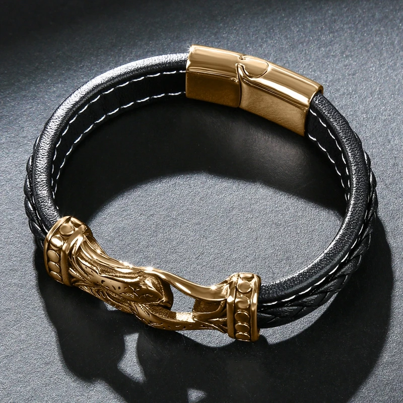 New Classic Men's Bracelet Leather Stainless Steel Charm Woman's Cross Punk Jewelry Bangles Gifts Black | Украшения и