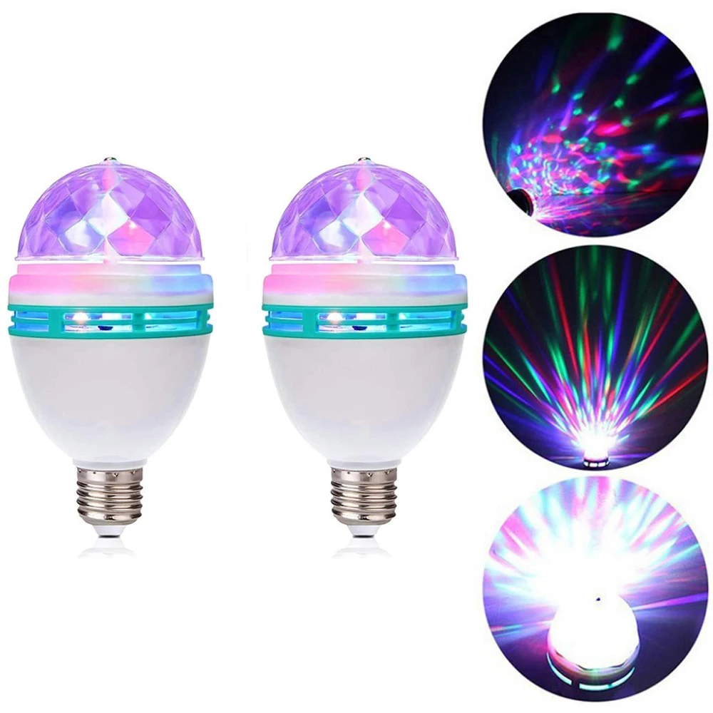 

E27 LED Bulb 3W RGB Auto Rotating DJ Stage Light AC85-265V Colorful Crystal Magic Ball KTV Party Bar Disco Effect Lamp 2Pcs/Lot