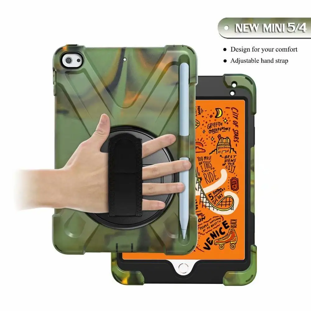 

7.9'' 360 Rotate Case for iPad mini 4 Case Pencil Silicon A1538 A1550 Shockproof Hand Strap for iPad mini 4 Pencil Holder Cover