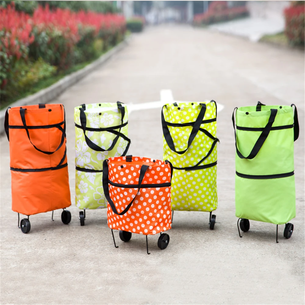 

Grocery Bags Reusable Foldable Shopping Cart Large 50LBS Cute Groceries Trolley Wheels Waterproof Machine Washable Eco-Friend