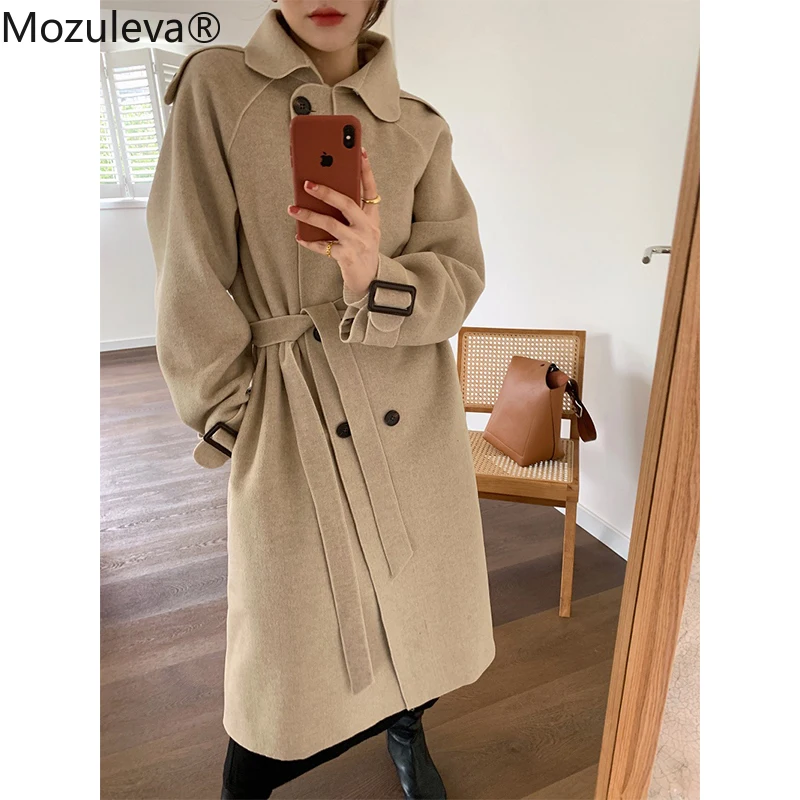 

Mozuleva Retro Double-breasted Women Loose Long Woolen Coats Autumn Winter Warm Long Sleeve Turn Down Collar Female Overcoats