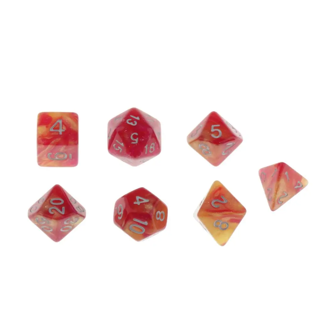 7 шт многогранные кости набор для ролевой игры Подземелья и Драконы D& D и обучения математике-Выберите цвета - Color: Red Yellow
