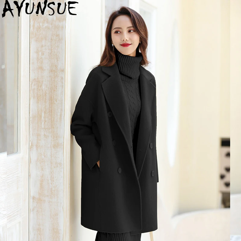 

AYUNSUE Double Side 100% Wool Coat Female Korean Long Coats 2020 Autumn Winter Jacket Women Woolen Coat Casaco Feminino MY3804