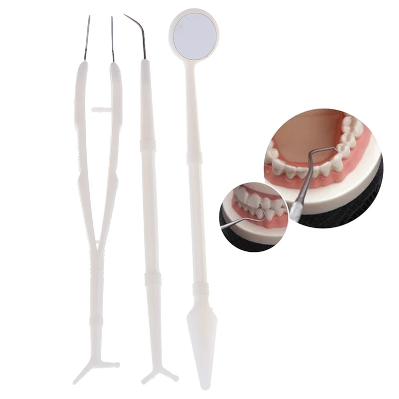 

3pcs Dental Examination Tooth Mouth Mirror Teeth Clean Hygiene Stainless Steel Dental Instruments Kit Probe Scaler Set