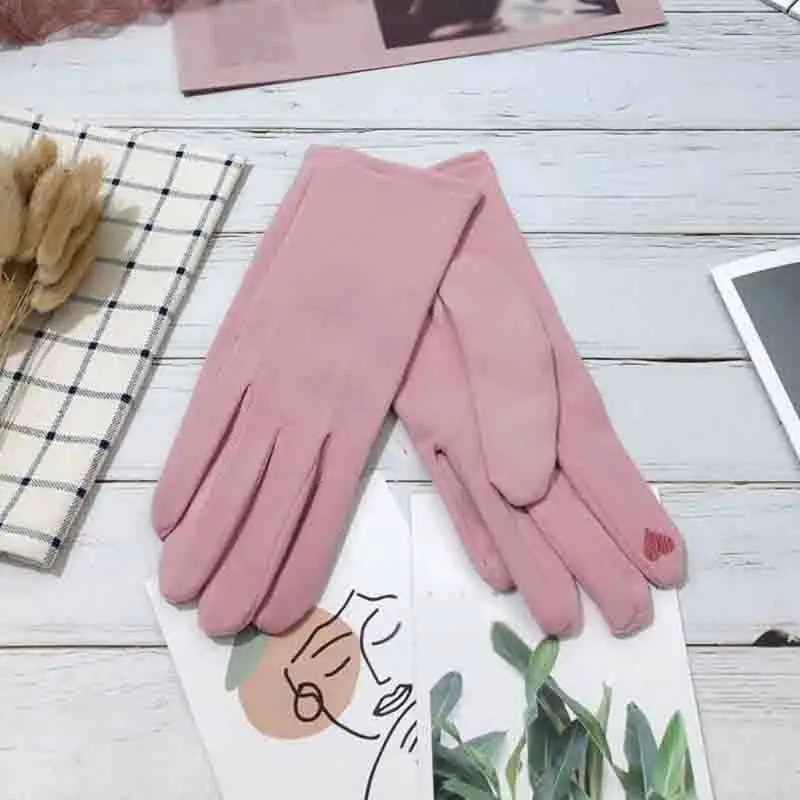 

Women Driving Gloves Thin Faux Cashmere Touch Screen Outdoor Riding Mittens Full Finger Gloves Solid Color Cycling Windproof