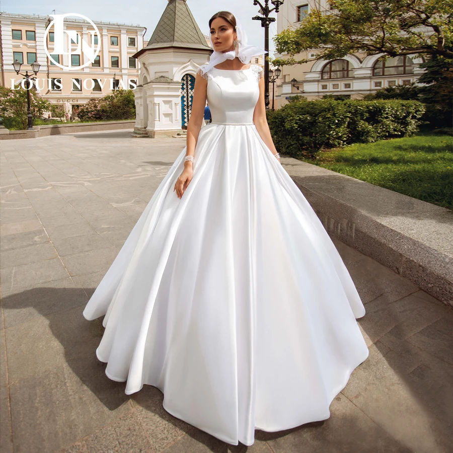 

Женское атласное свадебное платье LOUIS NOVIAS, простое свадебное платье с квадратным вырезом и аппликацией, Классические трапециевидные платья для невесты с бахромой, 2024