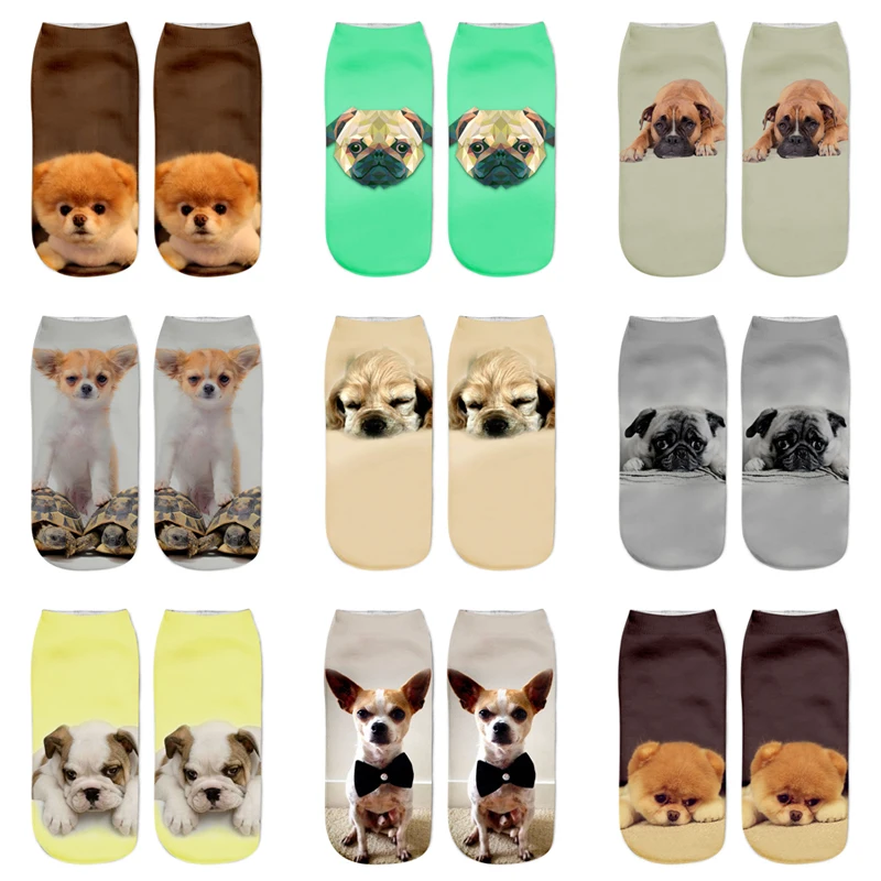 Милые собаки женские носки тапочки 3D принт Полиэстер Хлопок осень модные