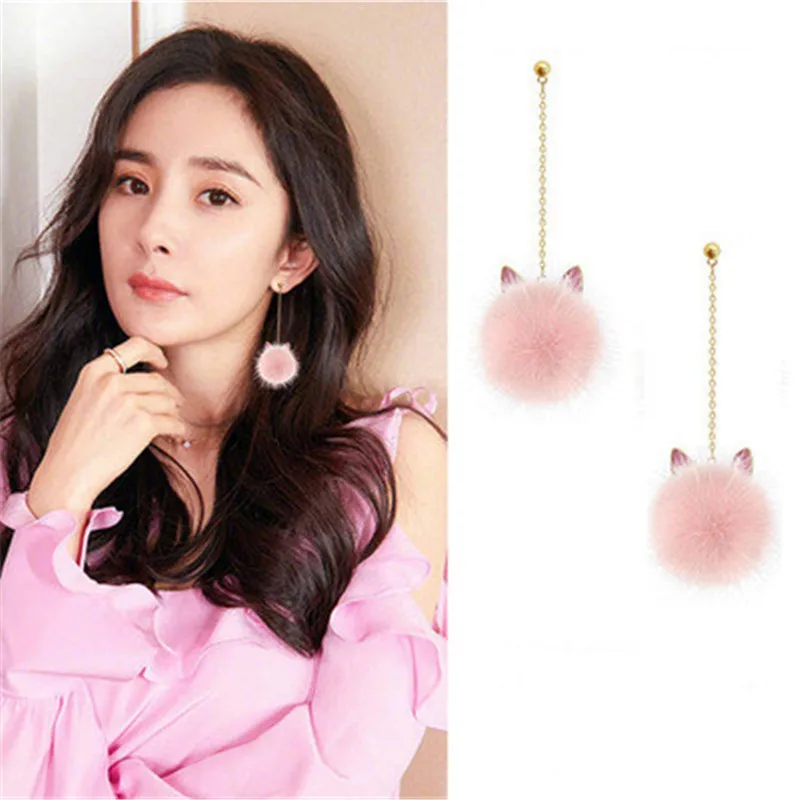 

Korean Dangle Drop Earrings Pink Women Wholesale Designer Heart Cute Fall Winter Female Fashion Jewelry Accessories Gift