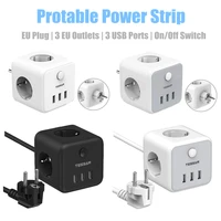 tessan portable power strip cube with 3 eu outlets 3 usb ports onoff switch type ef plug socket travel adapter power charger