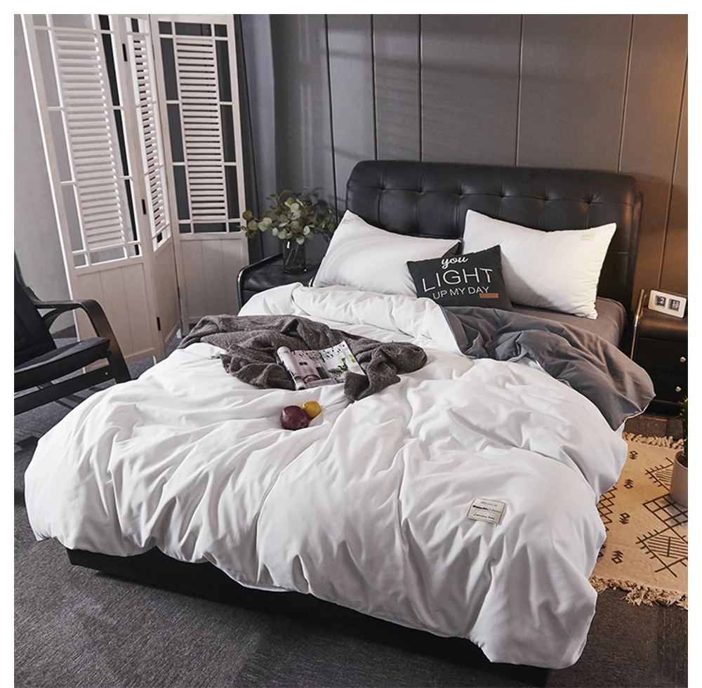 

Simple Bedding Set Pure Cotton A/B Double-sided Pattern Simplicity Linens Flat Bed Sheet Quilt Cover Pillowcase Bed Cover Set