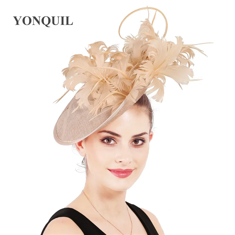 Для женщин Желтые Перья серый millinery шляпы чародей копия льняные Дерби kendeucky кепки Свадебные женатые элегантные головные уборы случай
