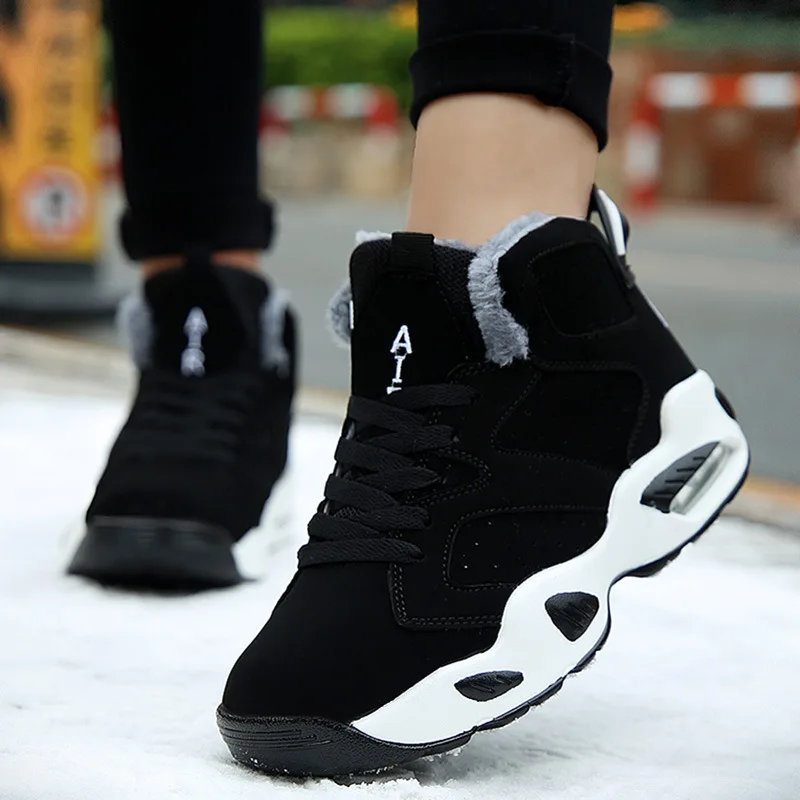 Winter Couple Air Cushion Shoes Men Shock Absorbing High Top Boots Women Leisure Plus Velvet Warm Cotton Chunky Sneakers | Обувь