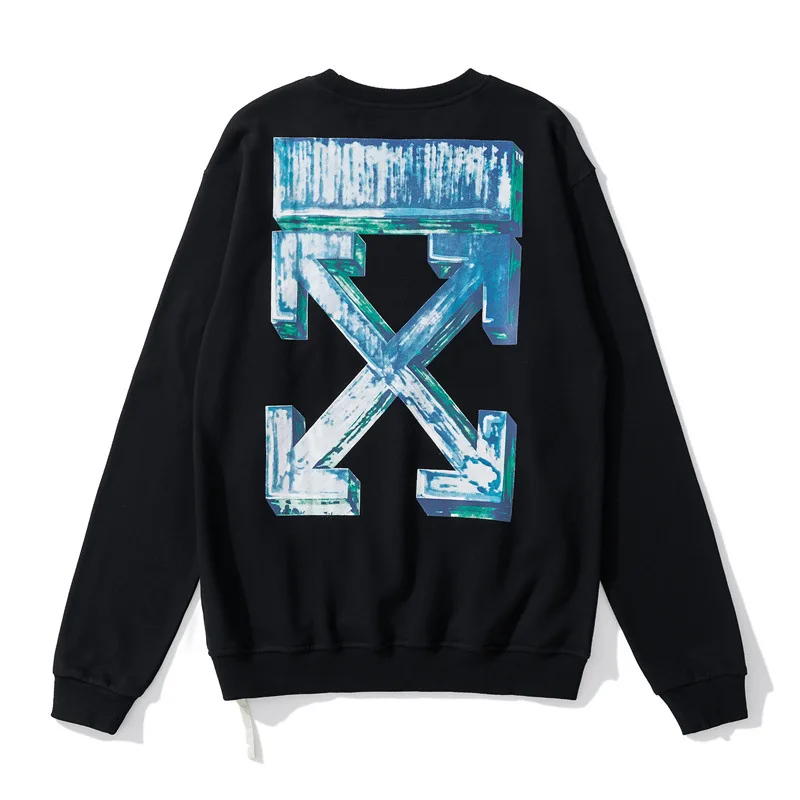 

Blue 3D bar arrow print ow crew neck Pullover long sleeve sweater