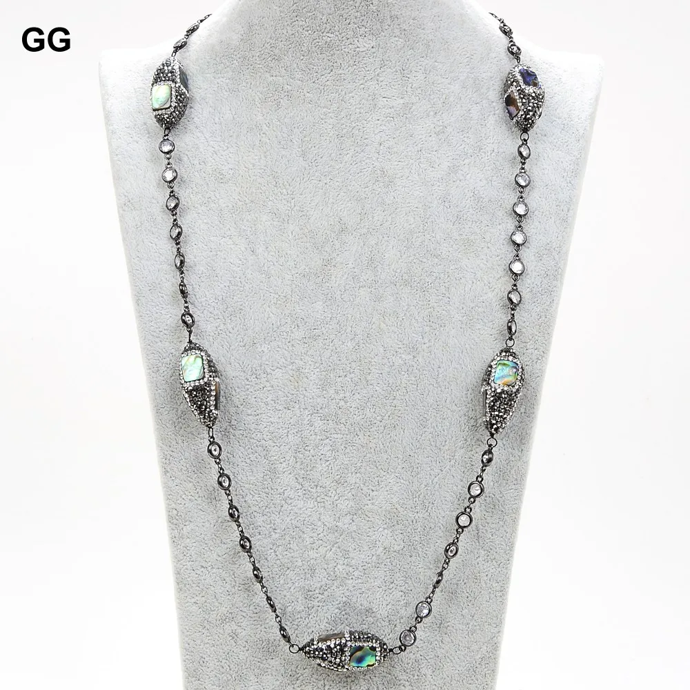 

GG Jewelry 28" Paua Abalone Shell Crystal Chain Necklace