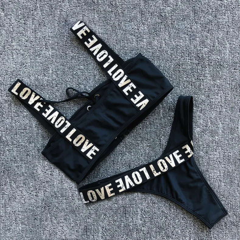 

2020 women's sexy shoulder strap LOVE bikini, the first choice for girls to go to the beach