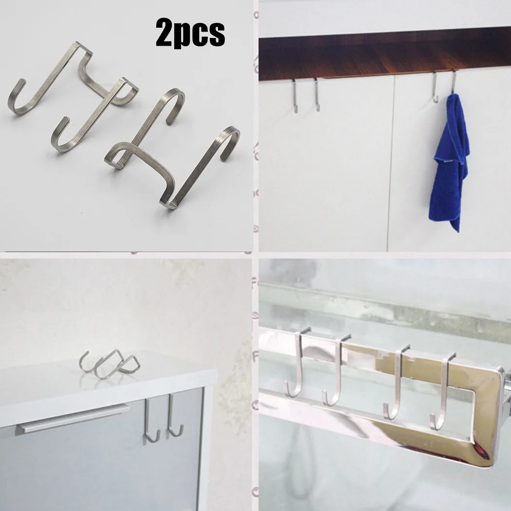 

2pcs Stainless Steel Over Door Double Hooks S-type Cabinet Hanger Door Back For Bathroom Kitchen Wall Organizer Accessories