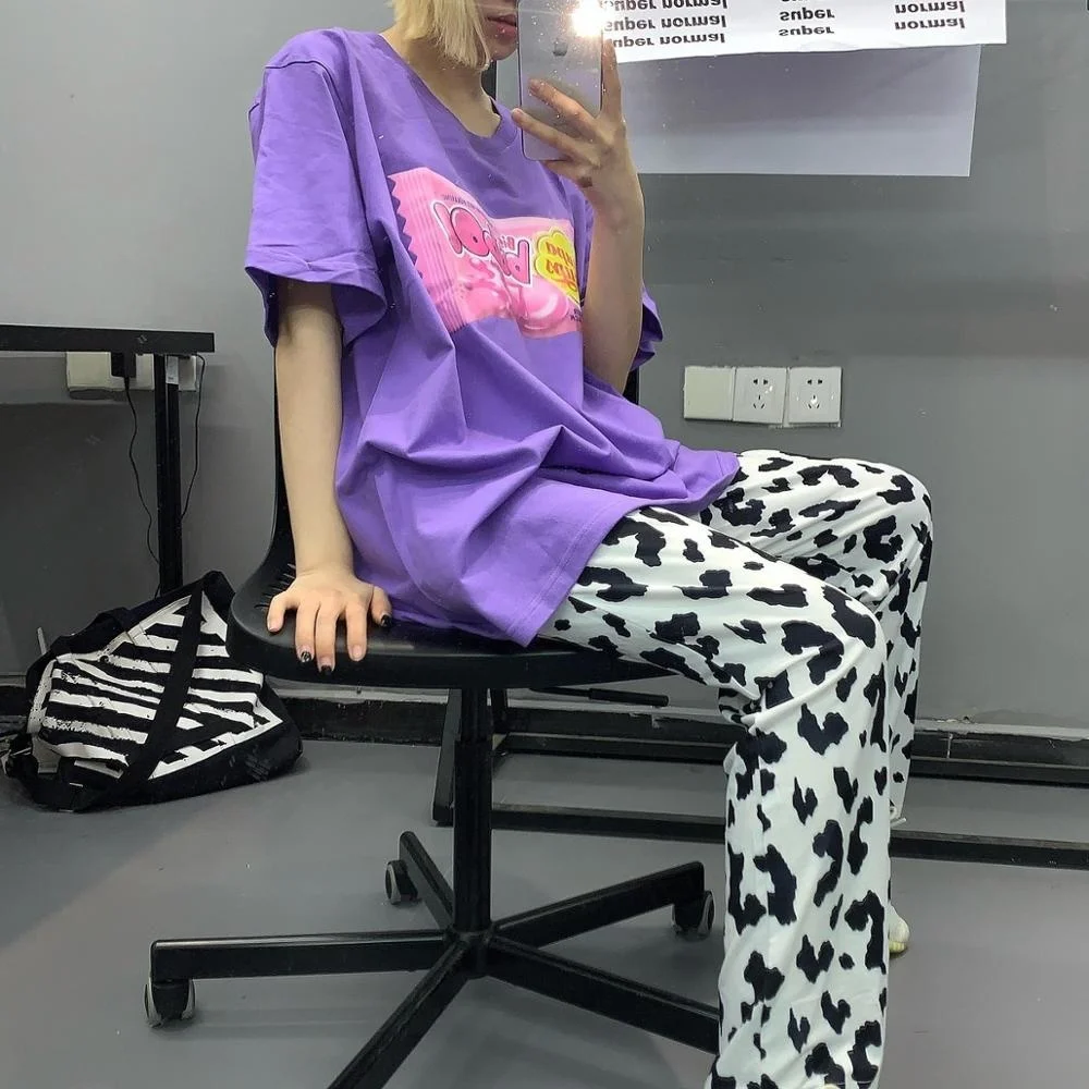 

Cute Milk Pants Streetwear Women Autumn Punk Joggers Hip Hop Rock Pants Summer Cargo Pants Casual Tie Dyed Trousers Girl