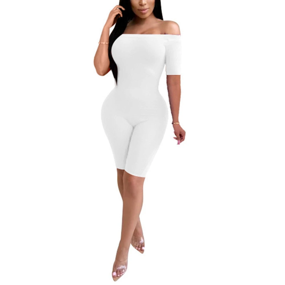 

Sexy Women Clothes Neon Slash Neck Off Shoulder Jumpsuit Rompers One-piece Shorts Sleeve Bodycon Playsuit Biker Shorts