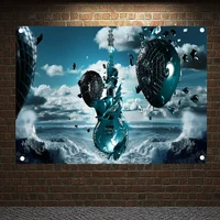 heavy metal rock band posters banners music studio wall decoration hanging painting waterproof cloth polyester fabric flags w