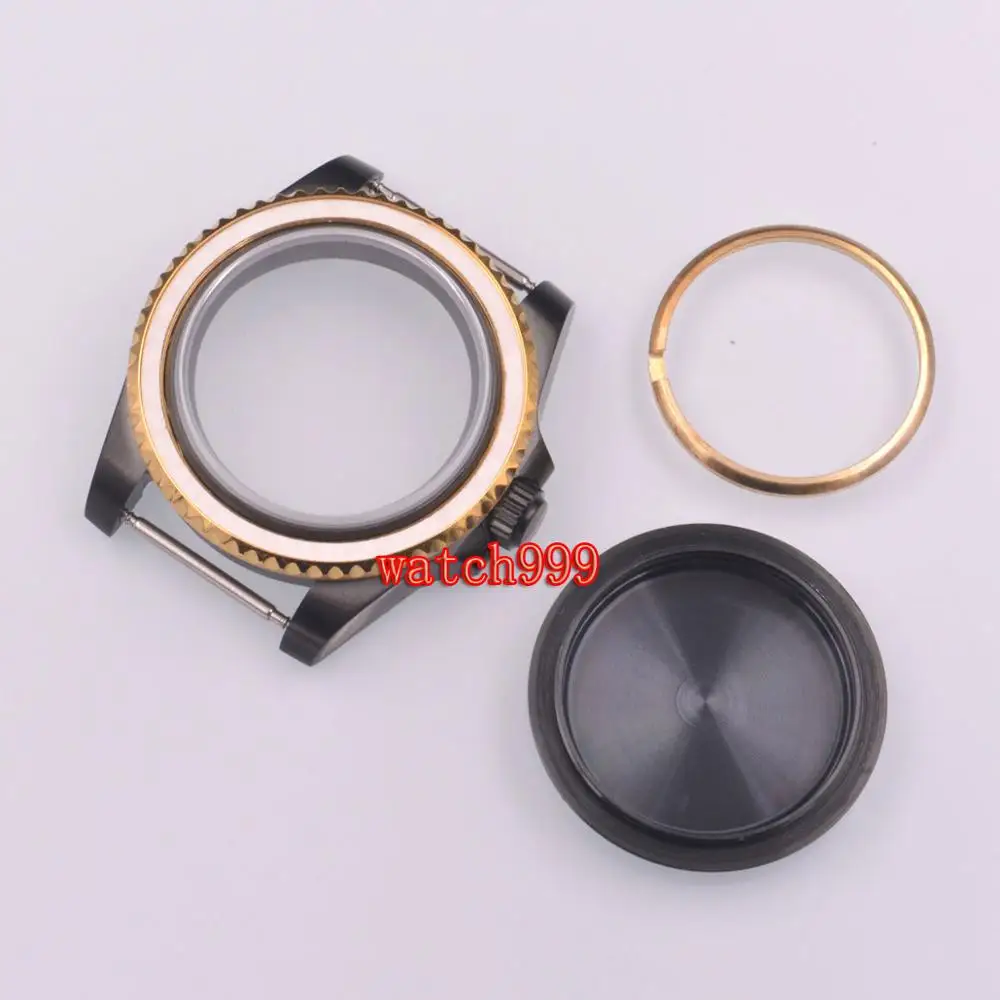 

40mm watch Case sapphire NO window Fit ETA 2836,DG2813/3804 Miyota 8215 821A Movement PVD black watch case