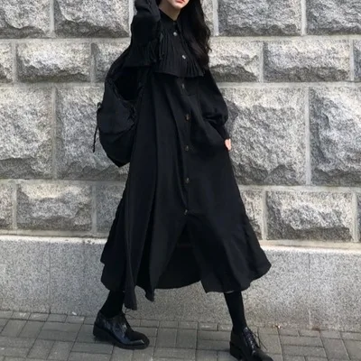 Платье Dark Girl 2020 осеннее маленькое в стиле Ямамото Лоскутная плиссированная