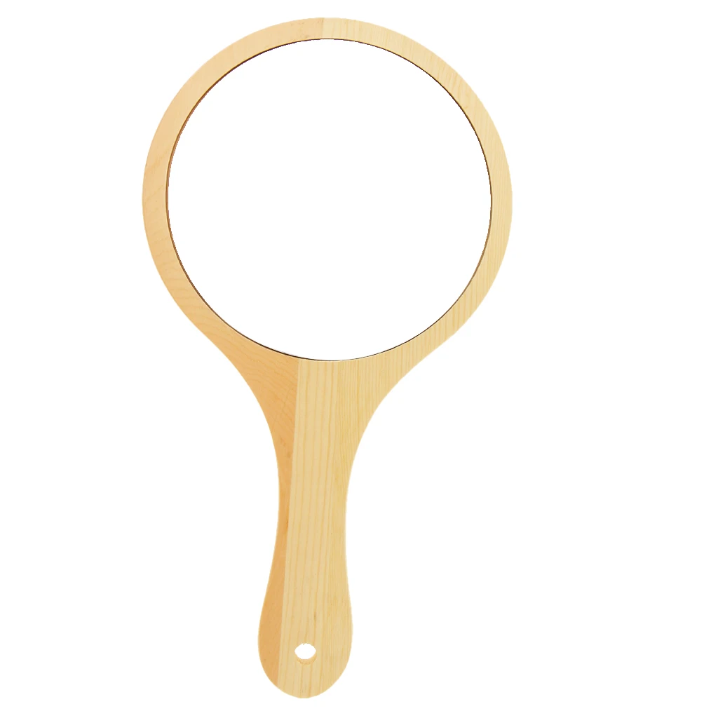 Portable Round Wooden Handheld Compact Makeup Vanity Hand Mirror with Hanging Hole for Bathroom Bedroom | Красота и здоровье