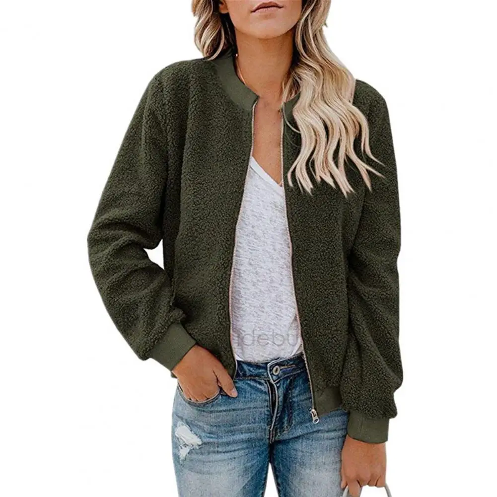 

Casual Women Coat Solid Color Plush Autumn Winter Clothes Women Korean Style Loose Jacket Outwear for Daily Wear Women Clothing