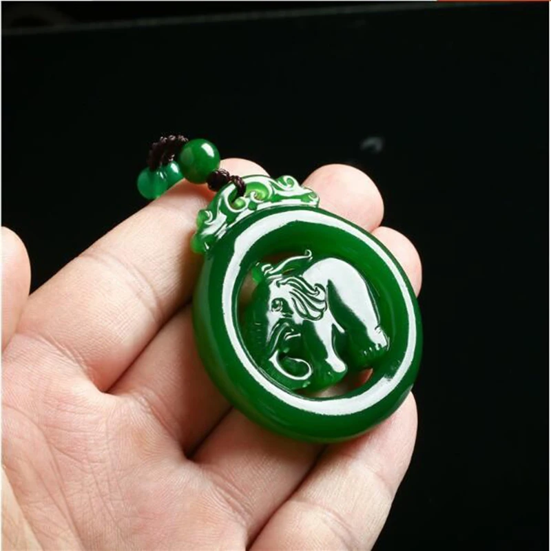 Натуральный китайский зеленый нефритовый слон кулон ожерелье двухстороннее
