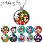 Ожерелье с подвеской Веселый Рождество Disney Микки, Минни, Дональд утка, круглый стеклянный кабошон, посеребренныйхрустальный кулон, ювелирные изделия, подарок