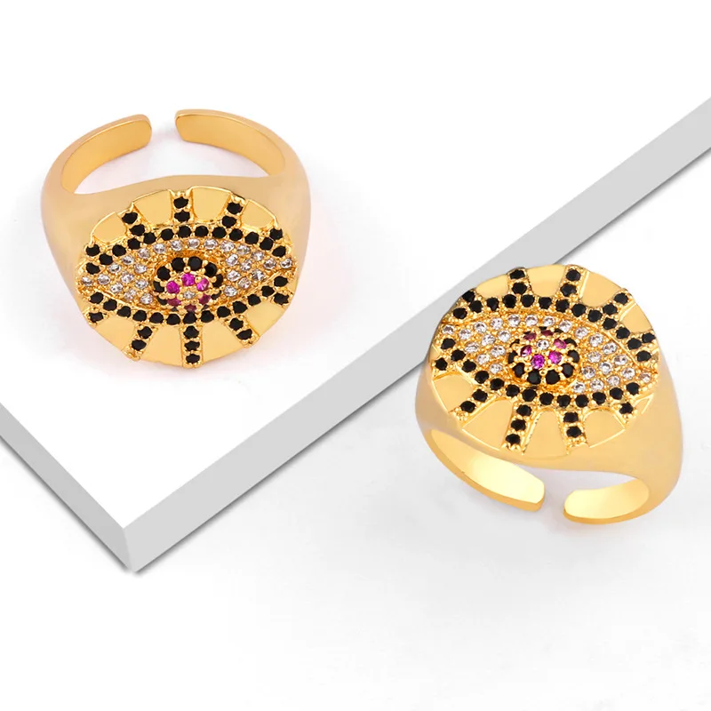 Модное кольцо в стиле панк со сглаза турецкое с камнями Cz Открытое для женщин и