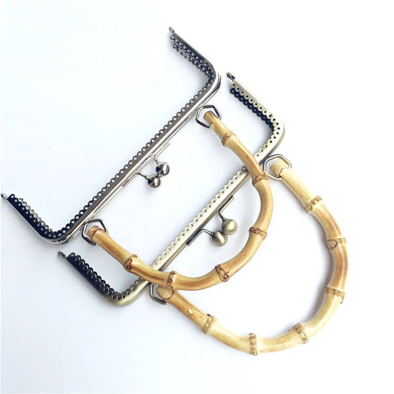 5Pcs 20/25cm Wood Bamboo Handle Metal Purse Frame Sewing Clutch Bag Accessory Kiss Clasp Lock Bronze O Bag Handbag DIY Hardware