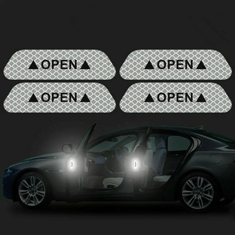 

4 Universal Auto Car Door Open Sticker Reflective Tape Safety Warning Decal