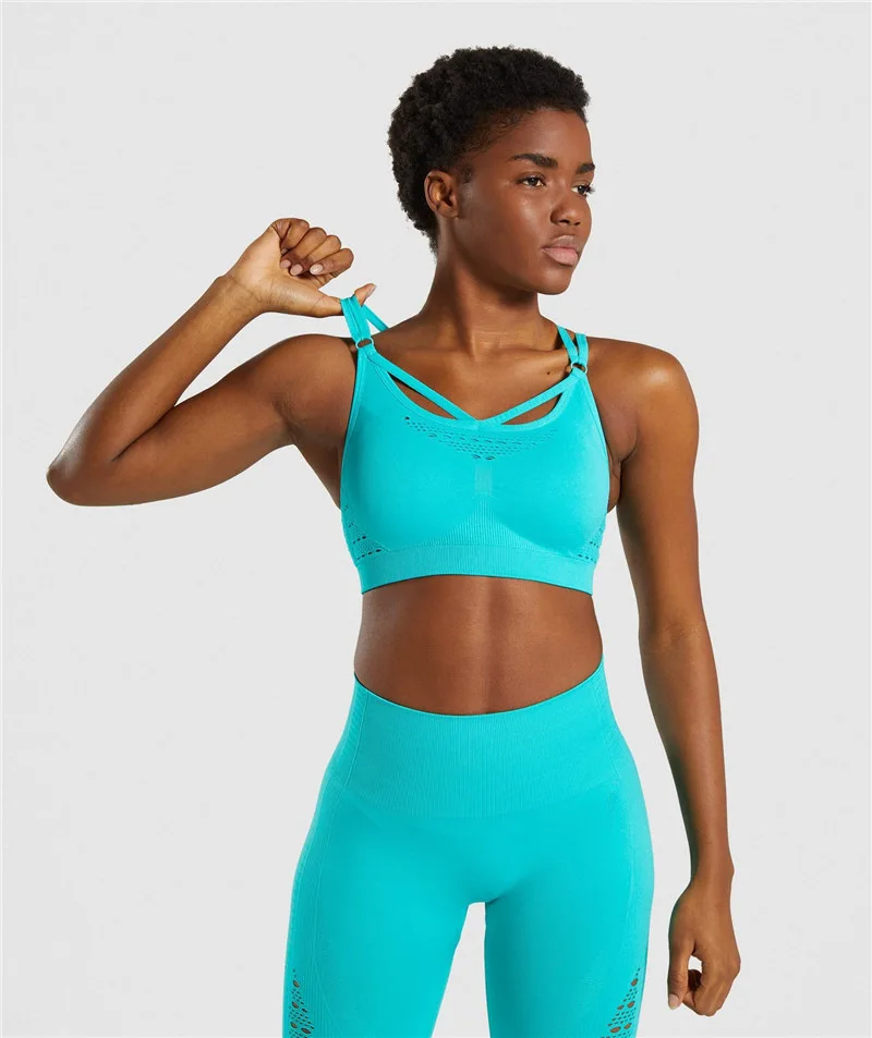 SALSPOR Women Shark Seamless Sport Bra High Elastic Hollow Yoga Bra Push Up Fitness Underwear Quick Dry Running Gym Tank Top