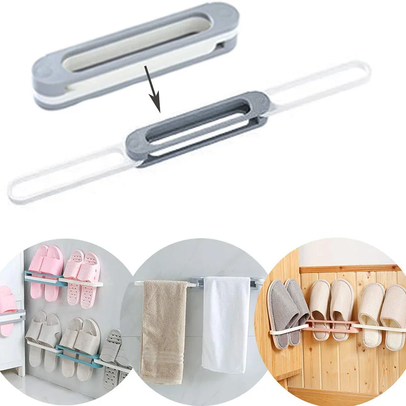 Bathroom Slippers Rack Wall Mounted Shoe Organizer Rack Folding Shoe Hanger Self Adhesive Storage Holder for Bedroom Shower Room