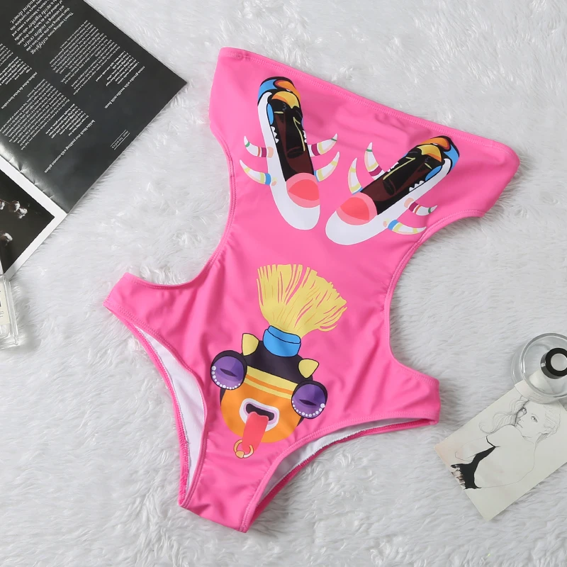 2020 новый сексуальный буквенный принт Одна деталь купальника Для женщин Cut Out